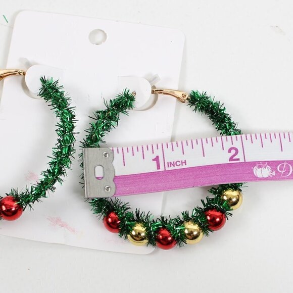 Christmas Hoop Earrings, Glitter Red And Green Tinsel, Brand New - Picture 2 of 3